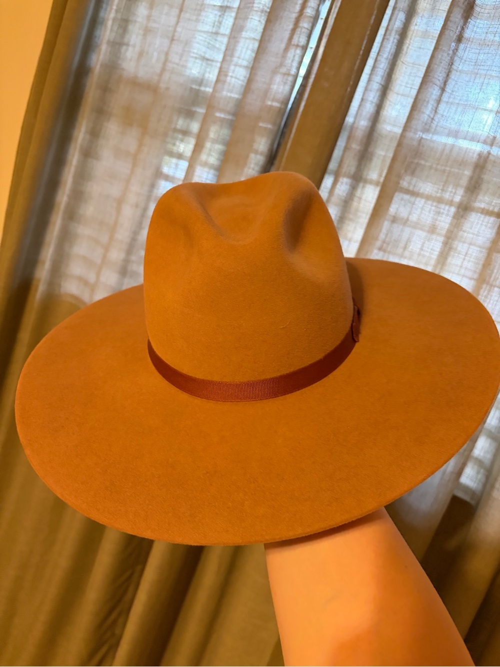 Wide Brim Felt Fedora Hat - Burnt Orange